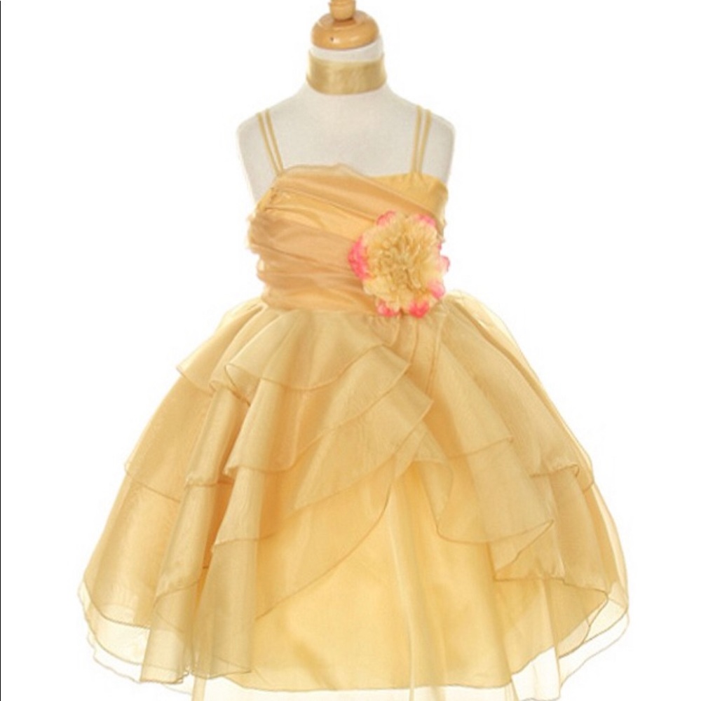 Gold Organza Asymmetrical Layered Ruffle
